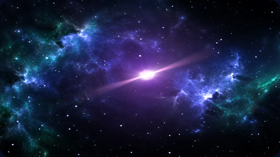 A bright star at the heart of a blue and violet nebula